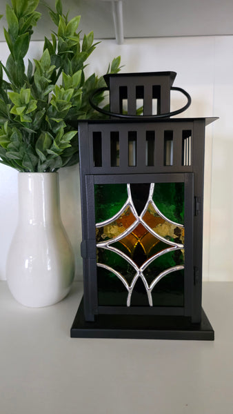 Stained Glass Large 4 Panel Lantern- Vintage Dimond Pattern