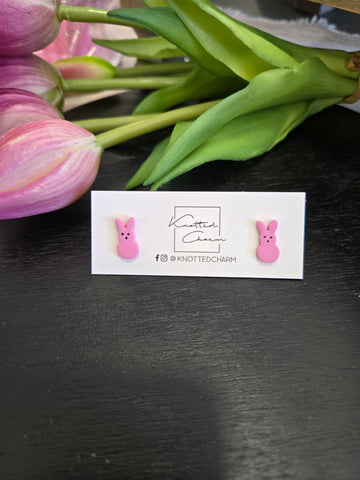 Peep Bunny stud earrings -pink