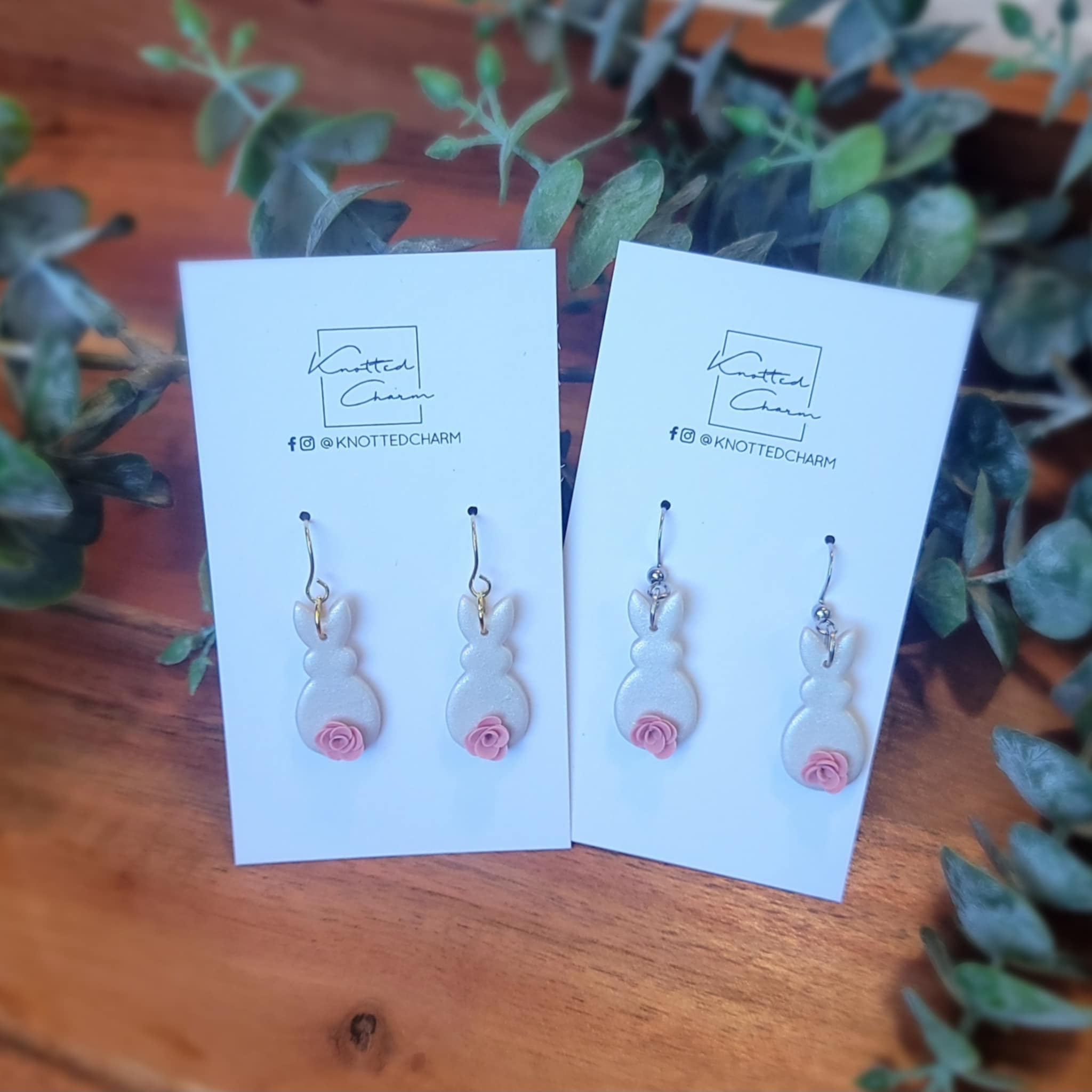 Bunny dangle earrings- Pearl and Silver