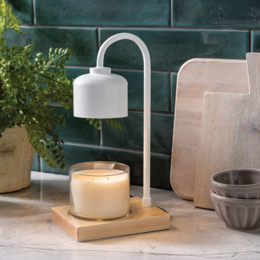 Arched Candle Warmer Lamp -White & Wood