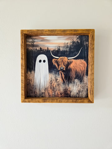 9x9 Highland Cow and Ghost Sign