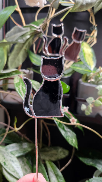 Stained Glass Black Cat  Plant Stake