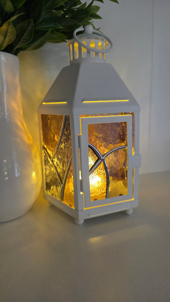 Stained Glass Small 5 Panel Lantern- Two-tone Purple