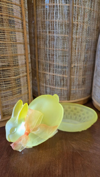 Vintage Yellow Glass Nesting Bunny Dish