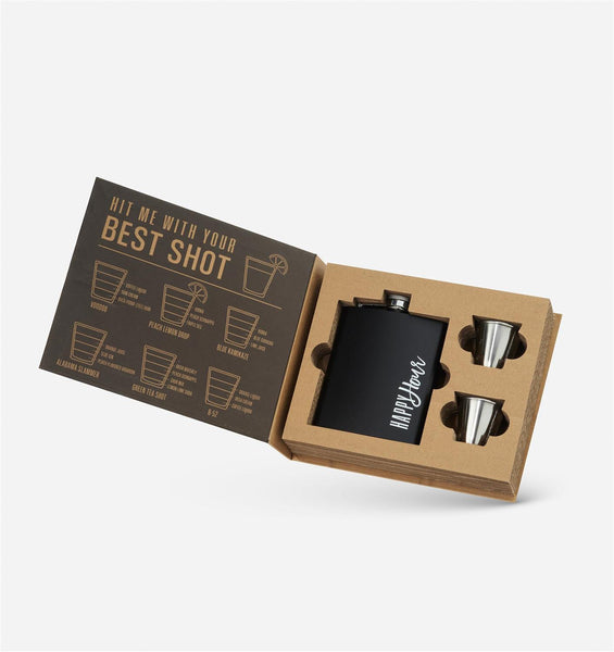 Flask & Shot Glasses Gift Set