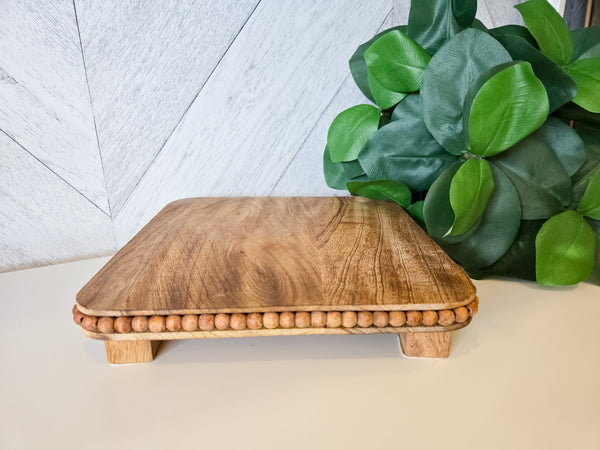 Brown Mango Wood Beaded Square Trivet Riser