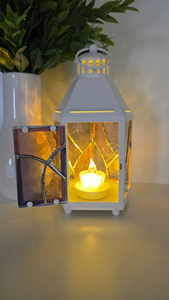 Stained Glass Small 5 Panel Lantern- Two-tone Purple