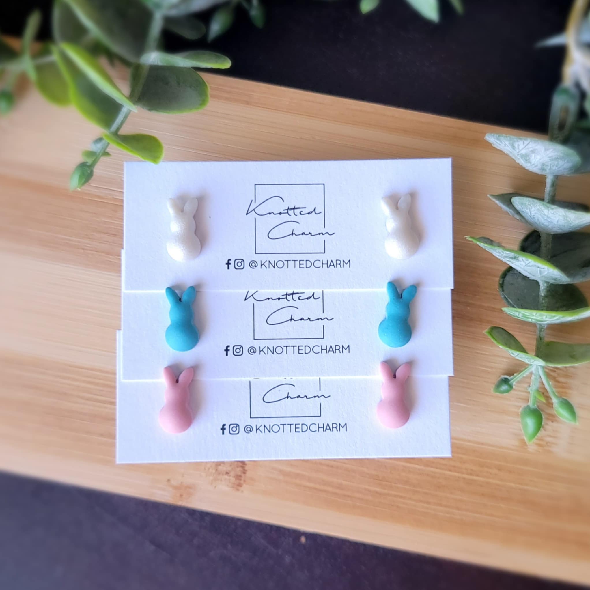 Puffy Bunny stud earrings -Teal