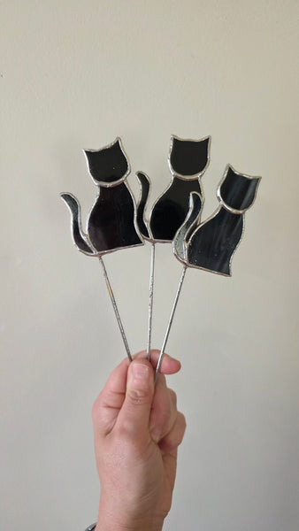 Stained Glass Black Cat  Plant Stake