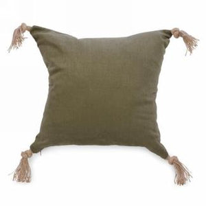 Olive Green Pillow Cushion W/Tassels