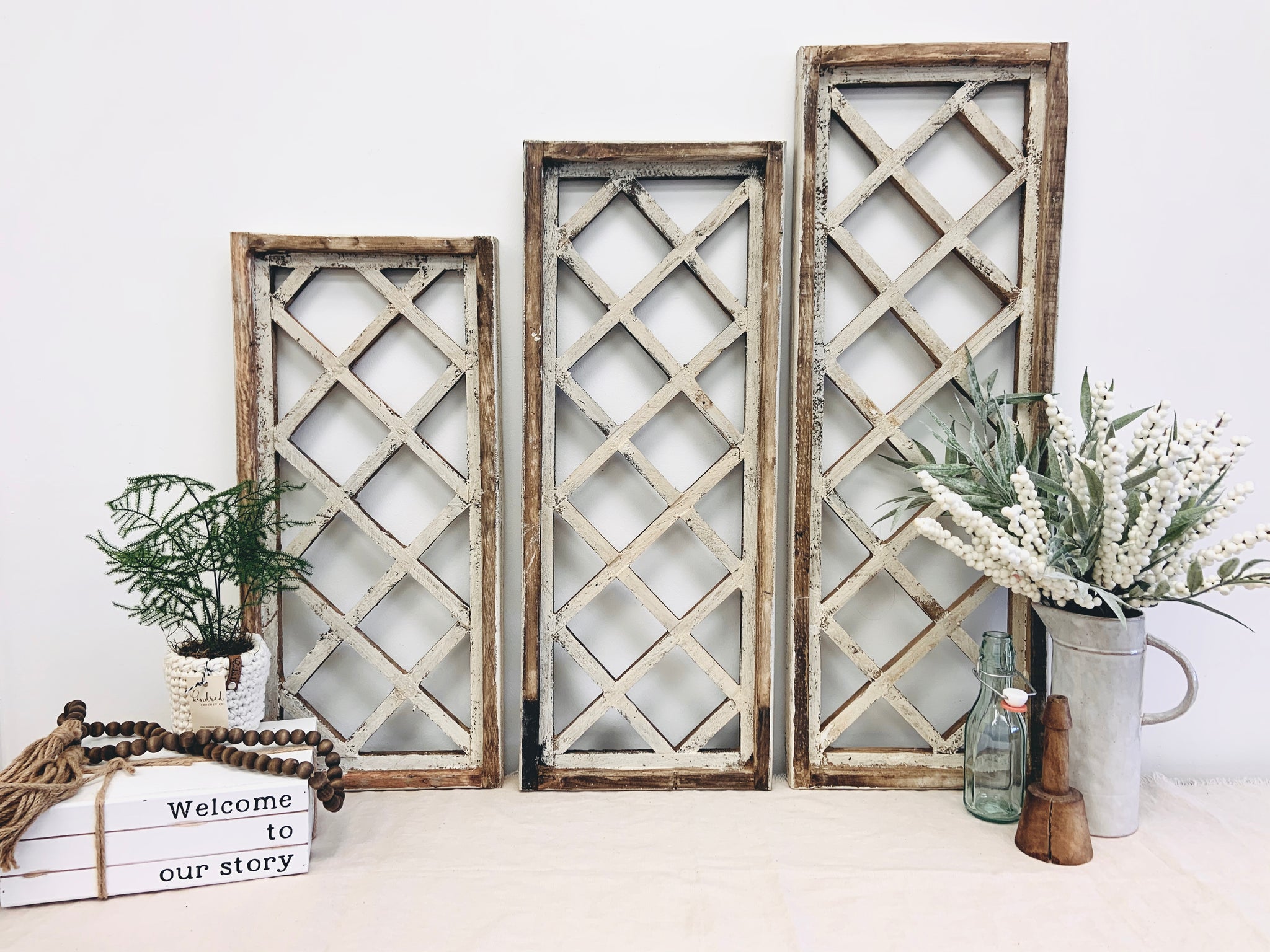 Rectangle Lattice Style Vintage Wood Window Frame - 3 Options