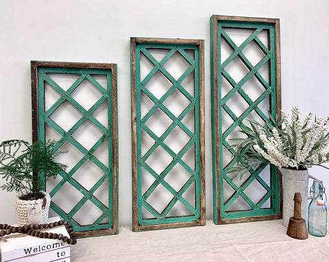 Rectangle Turquoise Lattice Style Vintage Wood Window Frame - 3 Options