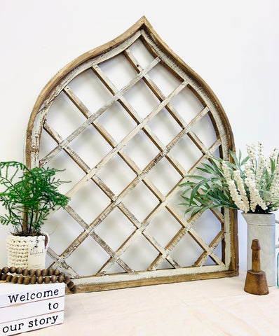 Large Arch Lattice Style Vintage Window Frame