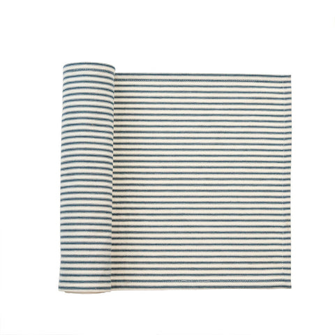 Ticking Cotton Table Runner - Navy/Off White