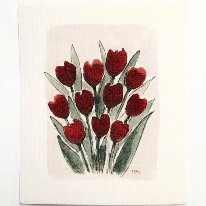 Red Tulips Swedish Dish Cloth