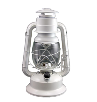 White Metal Lantern, LED w/Dimmer Battery Operated