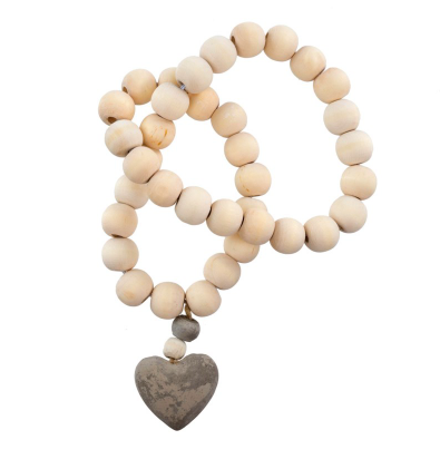 Wooden Prayer Beads - Cement Heart