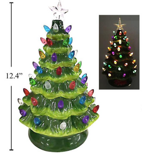 12" Tall LED Ceramic Christmas Tree w/51 Lights - Battery Operated