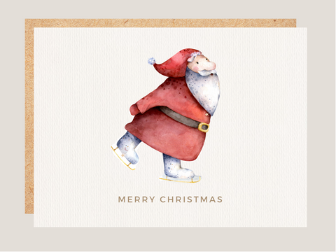 "merry Christmas" skating Santa greeting card