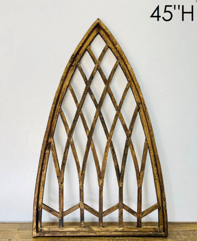 Large Pointed Arch Lattice Style Vintage Window Frame