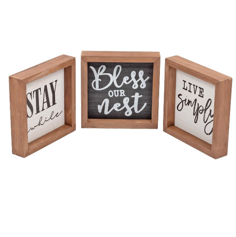 Farmhouse Wood Frame Sign, 5.9" x 5.9", 3 Assorted Styles