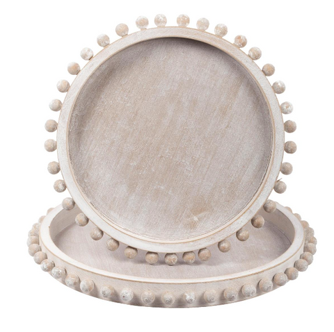 Farmhouse Round Wood Tray Whitewash - Large 12.5"