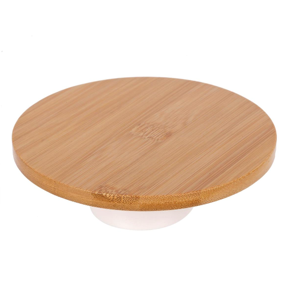 Bamboo/Ceramic Footed Platter, 6.3"D