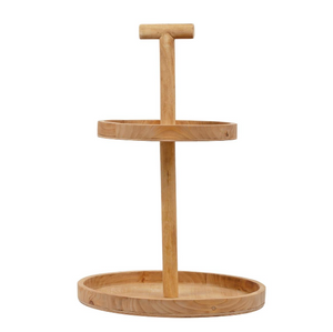 Farmhouse Bamboo Wood 2-Tier Stand, 12"D x 17"H