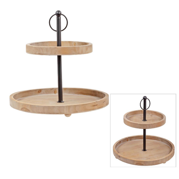 Farmhouse Wood/Iron 2-Tier Stand, 12"D x 12.25"H