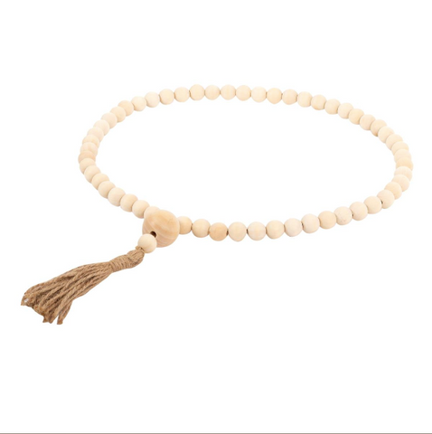 Wood Beads w/Tassel, Natural, 20"L