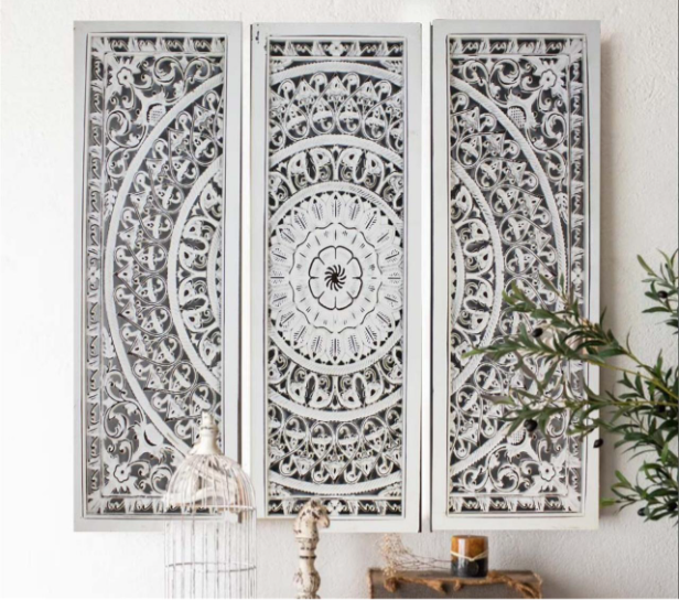 3pc White Wood Art Design Wall Art