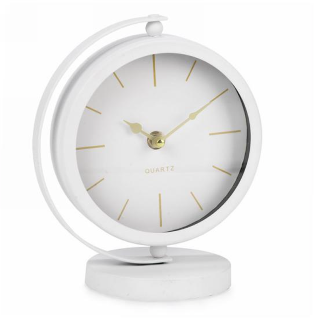White Metal Table Clock On Foot