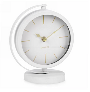 White Metal Table Clock On Foot