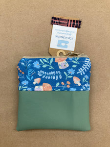 Small 1/2 Faux Leather & 1/2 Cotton 4"x4" Zip Pouch - Green/Blue