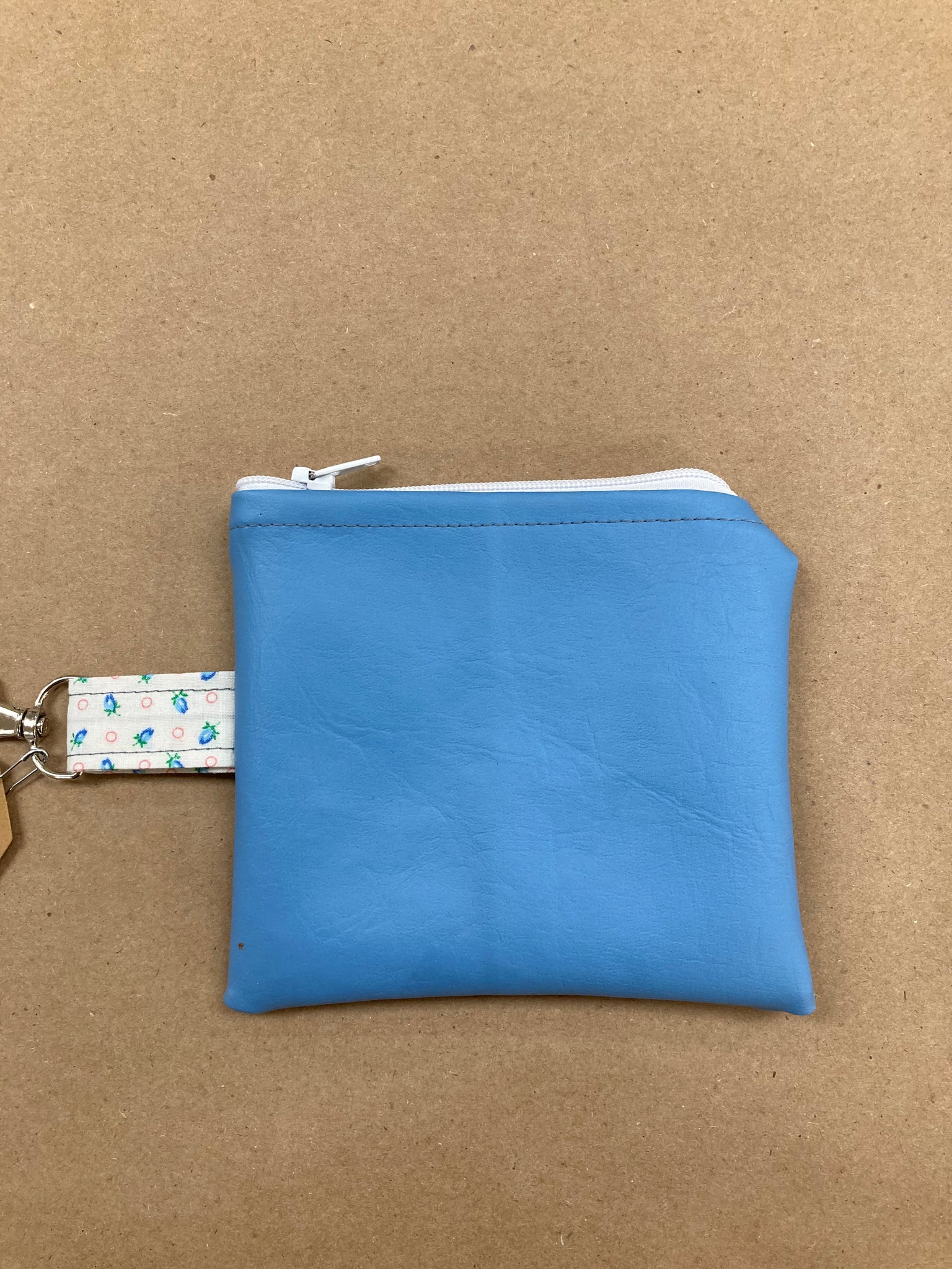 Vegan Leather Zip Pouch 5x5" w/Claw Clasp - Light Blue
