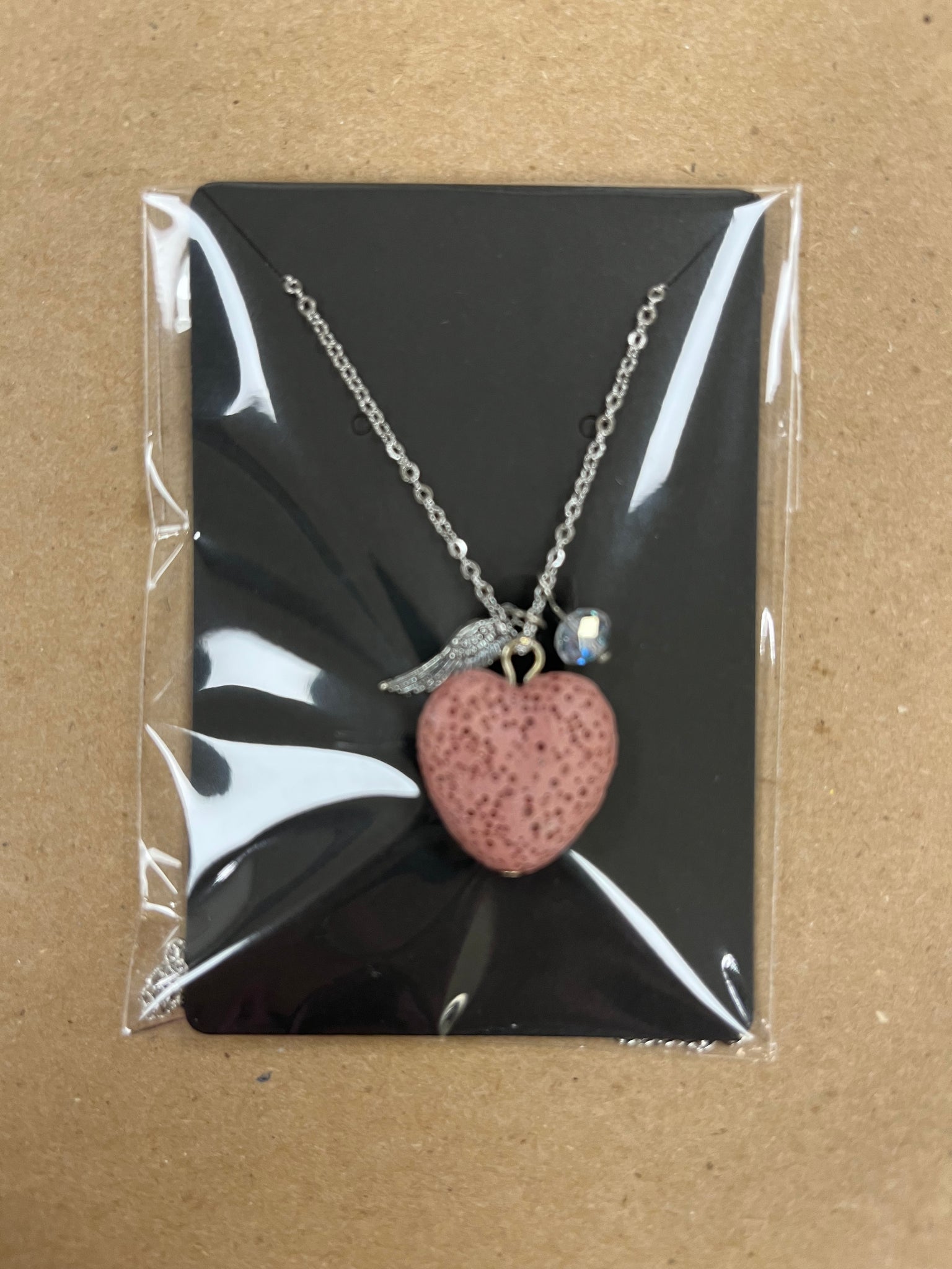 Pink Heart Lava Rock Necklace