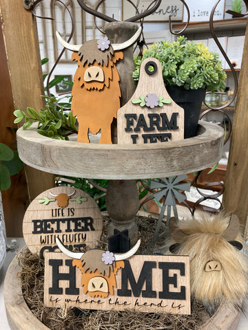 Highland Cow Tier Tray Set