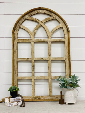 Large Curved Arch Lattice Style Vintage Window Frame