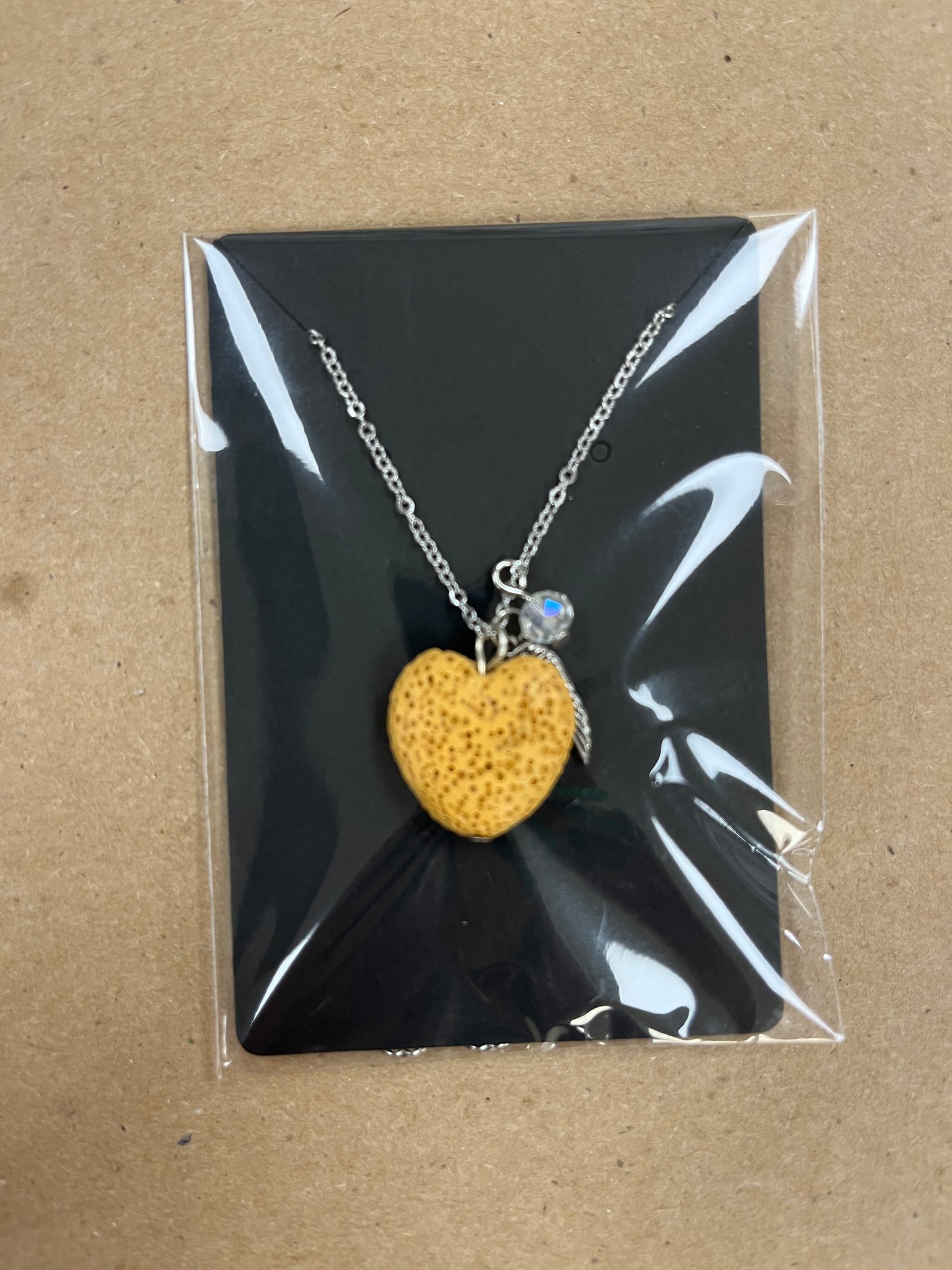 Mustard Yellow Heart Lava Rock Necklace