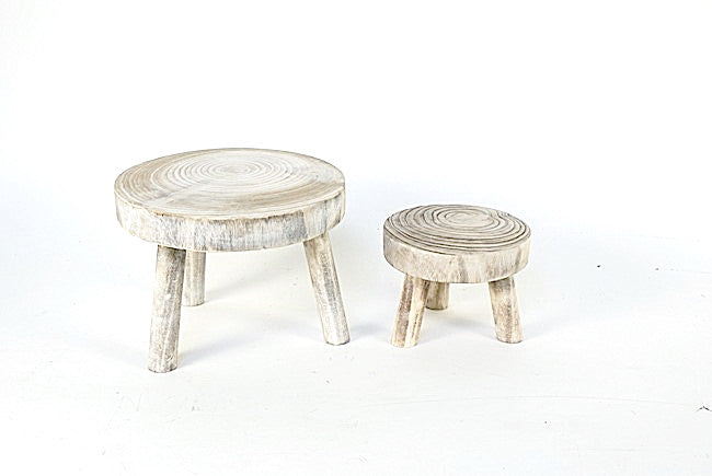 Wooden White Washed Stool 2 Sizes