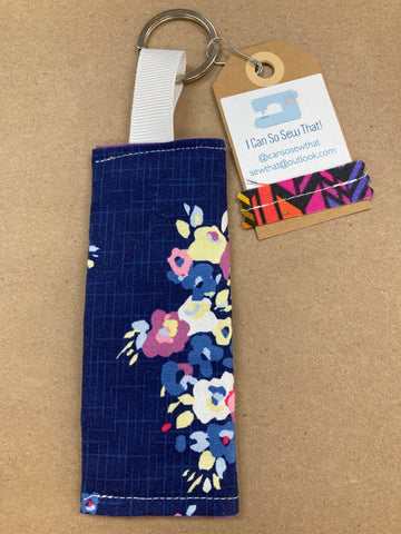 Lip Balm Keychain Pouch - Navy/ Yellow & Purple Floral