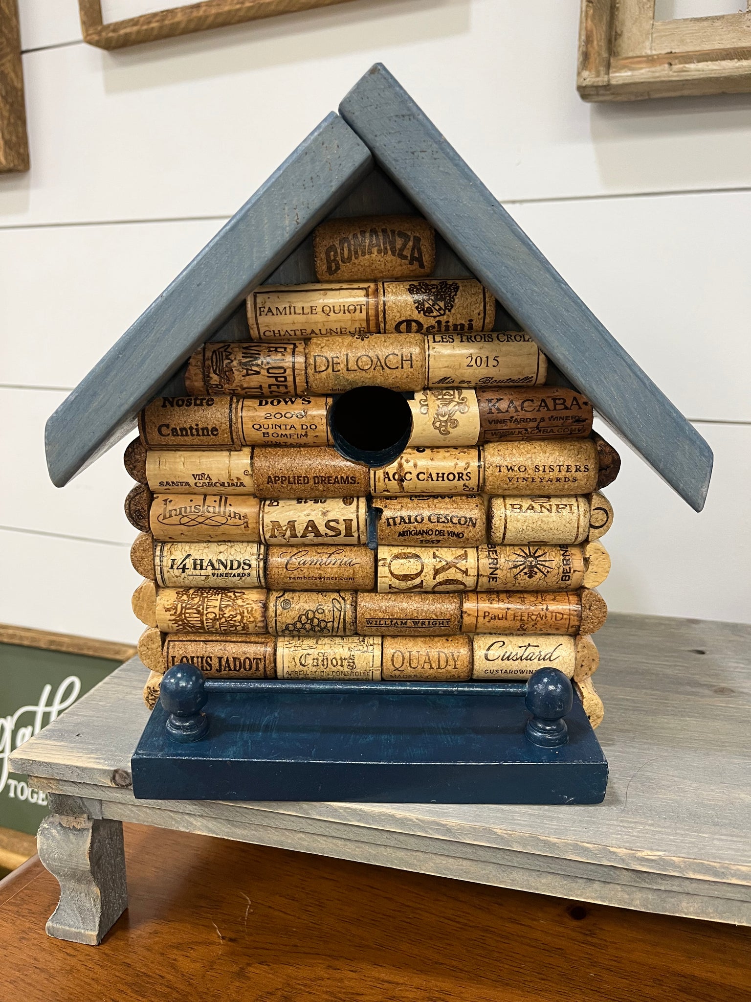 Blue Wine Cork Bird House