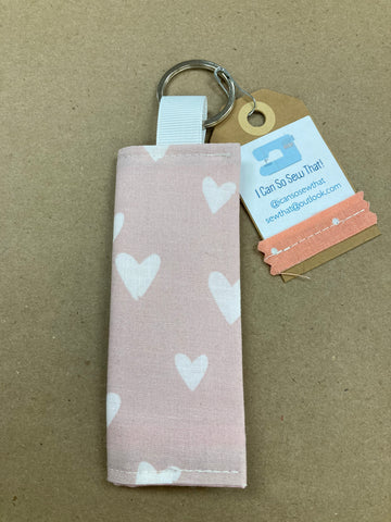 Lip Balm Keychain Pouch -Pink w/Hearts