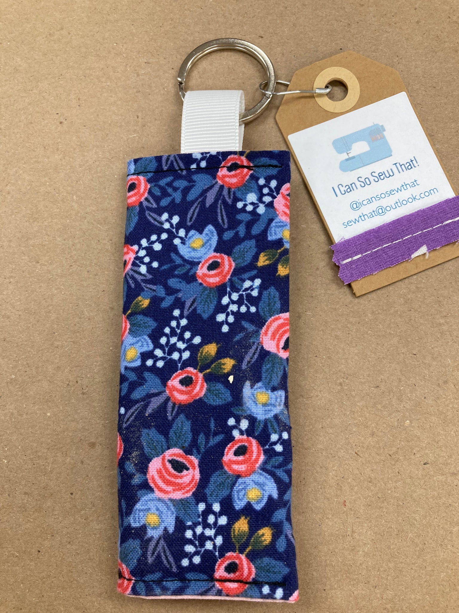 Lip Balm Keychain Pouch - Navy & Pink Flroal